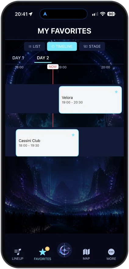 A personal Celestia timeline, showing two starred sets against the current time