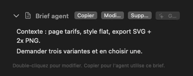Le panneau du brief agent d'un prompt, avec son bouton Copier et ses instructions pour l'agent.