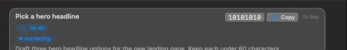 A prompt card header with its short ID, 10101010, next to a copy button.